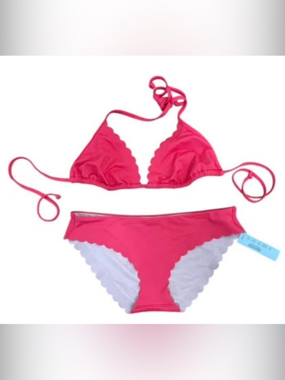 J Crew Bikini Set Triangle Top Scalloped Coral XS Bathing Suit Swimsuit NWT Swim